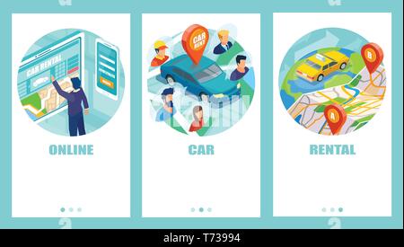 Car sharing and rental concept illustration set for mobile app, landing page Stock Vector