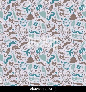 Seamless pattern of Fathers day. Flat icons on grey background. Stock Vector
