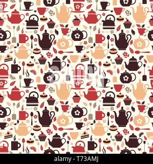 Vector illustration of tea. Seamless pattern of tea symbol on white background. Stock Vector