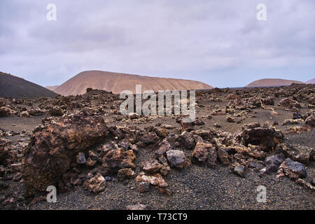 volcanic landscape around Timanfaya National Park in Lanzarote Stock Photo