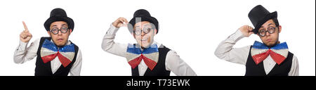 Funny man wearing giant bow tie Stock Photo