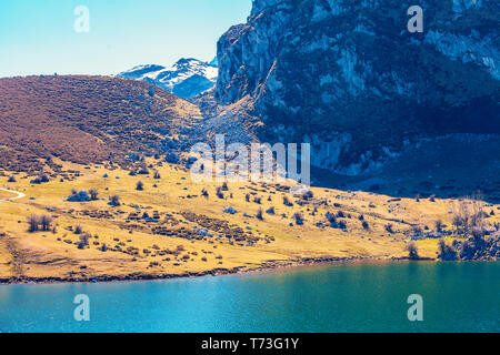 Peaks of Europe (Picos de Europa) National Park. A glacial Lake Ercina. Asturias, Spain, Europe Stock Photo