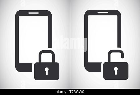 Security locked and unlocked smartphone tablet for protection protection vector icons symbol Stock Vector