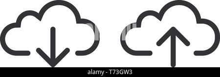 Upload and download cloud vector line art icon or symbol for web storage Stock Vector