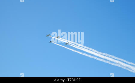 Torre del Mar, Spain - July 29, 2018. Aircrafts aerobatic group performing a demonstration flight at Festival Aereo International Torre del Mar, Malag Stock Photo