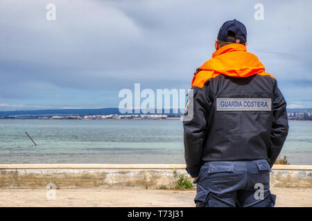 Italian Navy - Coast Guard on the beach in Taranto, Puglia, Italy Stock Photo