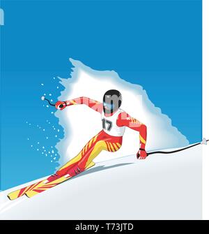 Vector illustration skier downhill skiing winter sport activity black ...