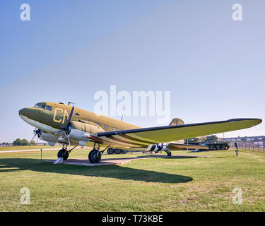 WWII US Army Air Corps Douglas C-47 Dakota, or Skytrain, transport plane on static display at an outdoor museum in Mobile Alabama, USA. Stock Photo