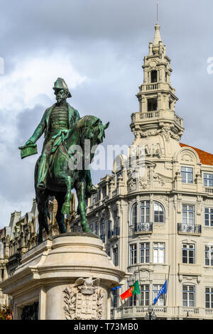 Liberdade Square and the monument to King Peter IV; Porto, Portugal Stock Photo