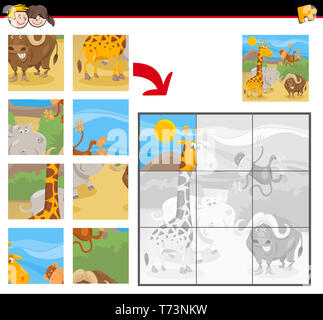 jigsaw puzzles with cartoon wild animals Stock Photo