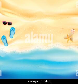 Abstract background sand and sea beach starfish shell and rock with copy space for summer vacation concept vector illustration eps10 Stock Vector