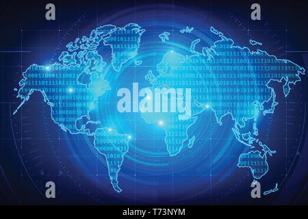 Abstract background world map binary digit texture for cyber technology futuristic concept on the dark blue background vector illustration Stock Vector