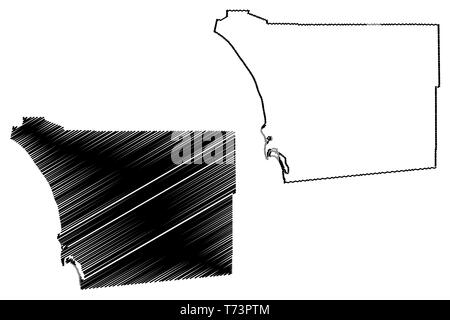 San Diego County, California (Counties in California, United States of America,USA, U.S., US) map vector illustration, scribble sketch San Diego map Stock Vector
