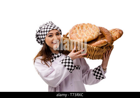 Young female baker isolated on white Stock Photo