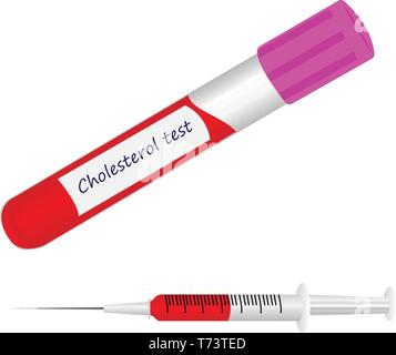 Blood cholesterol level laboratory analysis tube in a hand vector ...