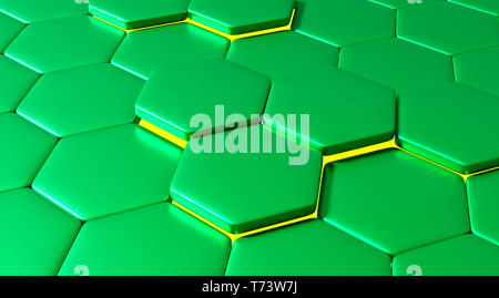 3d illustration of a green honeycomb . Pattern of simple geometric ...