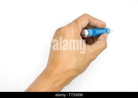 Male hand holding small screwdriver, Precision screwdriver, man hand isolated on white background High resolution image gallery. Stock Photo