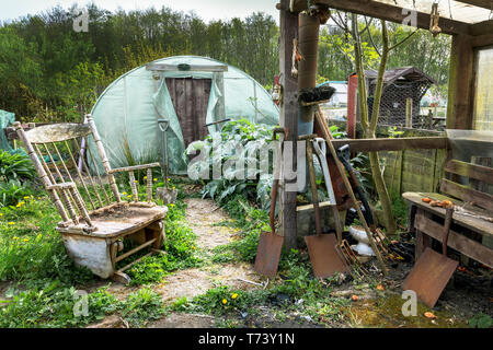 Disused plot on allotment site, Eglinton growers Allotments, Kilwinning, Ayrshire, Scotland, UK Stock Photo