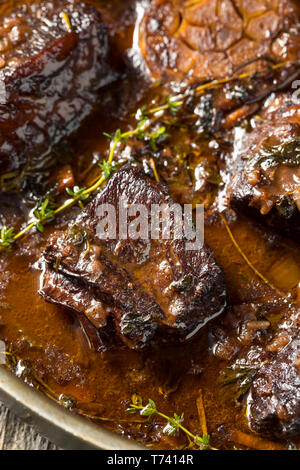 Homemade Braised Beef Short Ribs with Gravy and Potatoes Stock Photo