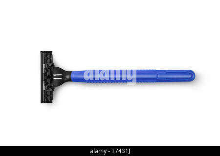 Blue men razor. Studio shot isolated on white background Stock Photo