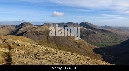 The Scafell range and Great Gable viewed from Scoat Fell Stock Photo