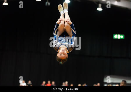 Telford, England, UK. 27 April, 2018. Heather Hughes(Sapphire Gymnastics Club) in action during Spring Series 1 at the Telford International Centre, Telford, UK.