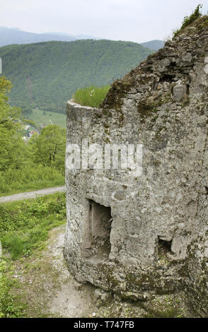 Ruins of castle on Kozlov Rob above Tolmin. Slovenia Stock Photo