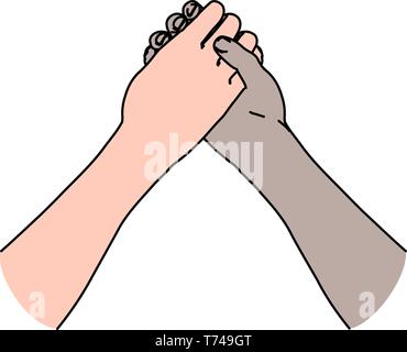 Two crossed man's hands symbolized conflict and arm wrestling or handshake as sign of friendship and teamwork Stock Vector