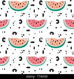 modern trendy abstract minimalistic texture seamless vector pattern background illustration with watermelon  and hand drawn shapes Stock Vector