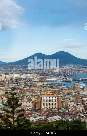 View of Naples and Mount Vesuvius coming down from Castel Sant'Elmo; Naples, Italy Stock Photo