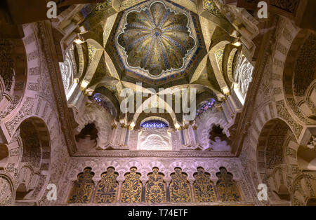 Interior and architectural detail of walls and ceilings in the Mosque-Cathedral of Cordoba; Cordoba, Malaga, Spain Stock Photo