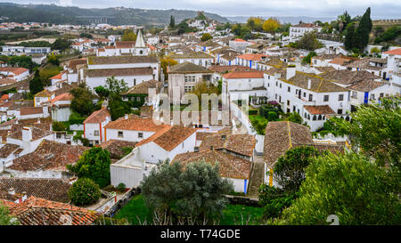 Rooftops in the town of Obidos, Portugal; Obidos, Leiria District, Portugal Stock Photo