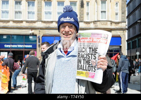 Cardiff, Wales, UK. 04th May, 2019.       Neil Harrison during the annual Cardiff Trades Council May Day March and Rally in Cardiff, Wales on Saturday 4th May 2019. (Credit: Jeff Thomas | MI News) Credit: MI News & Sport /Alamy Live News Stock Photo