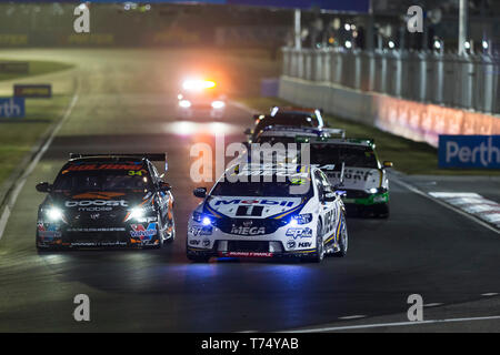 Barbagallo Raceway, Neerabup, Australia. 4th May, 2019. Virgin Australia Supercars Championship, PIRTEK Perth SuperNight, day 3; James Golding, James Courtney, Lee Holdsworth during Race 12 Credit: Action Plus Sports/Alamy Live News Stock Photo