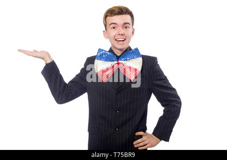 Funny man with giant bow tie Stock Photo