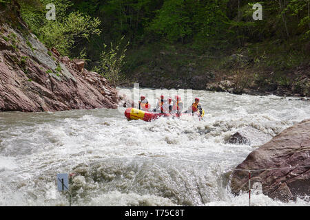 Rafting competition. Interrally Belaya 2019. Iner Rally White 2019. Russia Adygea 05 02 2019 Stock Photo