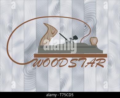 a tool for working with wood. plane on a background of a set of boards with a beautiful texture Stock Vector
