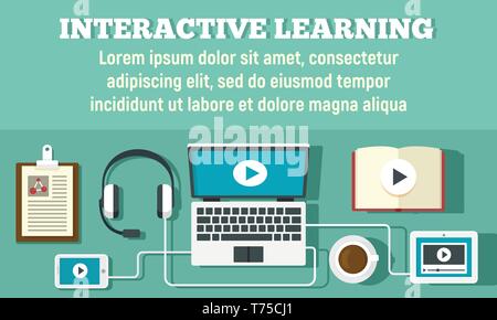 Interactive learning concept banner. Flat illustration of interactive learning vector concept banner for web design Stock Vector