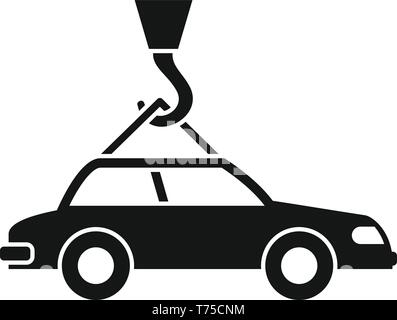 Car on crane hook icon. Simple illustration of car on crane hook vector icon for web design isolated on white background Stock Vector