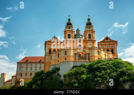 Beautiful view of Stift Melk (Melk Abbey)in the Wachau, located on the River danube Stock Photo