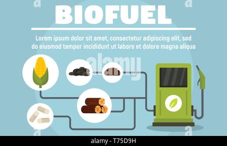 Biofuel system concept banner. Flat illustration of biofuel system vector concept banner for web design Stock Vector
