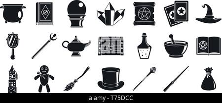 Magician wizard tools icons set. Simple set of magician wizard tools vector icons for web design on white background Stock Vector