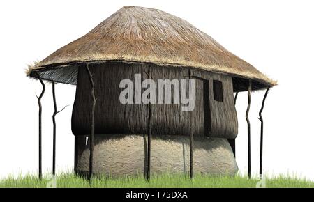 Thatch hut - isolated on white background Stock Photo