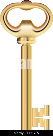 Golden key isolated on white background. Cartoon style. Vector ...