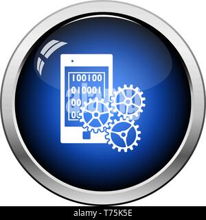 Mobile Development Icon. Glossy Button Design. Vector Illustration. Stock Vector