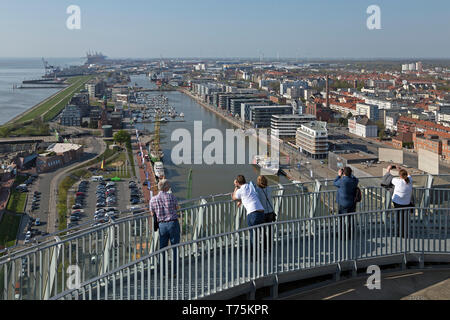 view of New Harbour from the viewing platform of ATLANTIC Hotel Sail City, Bremerhaven, Bremen, Germany Stock Photo