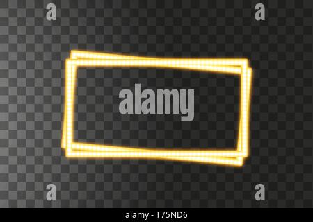 Shining yellow led vector rectangle frames, neon illumination on transparent background. Glowing decorative rectangle tapes of diode ecological lamps Stock Vector