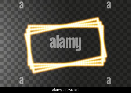 Shining yellow led vector rectangle frames, neon illumination on transparent background. Glowing decorative rectangle tapes of diode ecological lamps Stock Vector