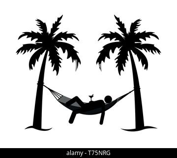 man in a hammock between palms pictogram isolated on white background vector illustration EPS10 Stock Vector