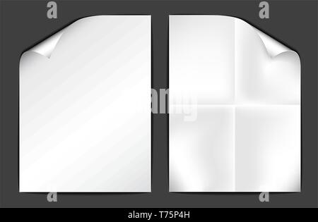 Two sheets of white paper on dark background (vector illustration) Stock Vector